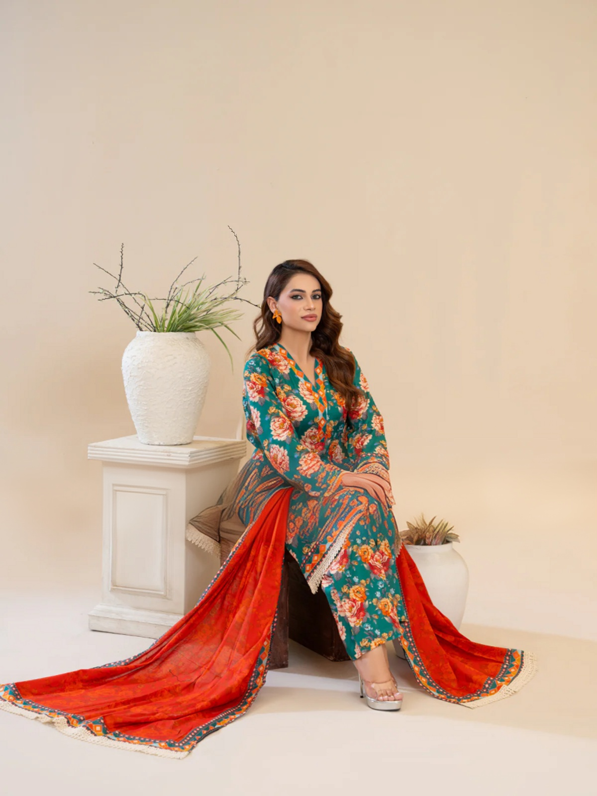 Mehr (3-peice) Stitched with Contrast Dupatta | By Ainoor