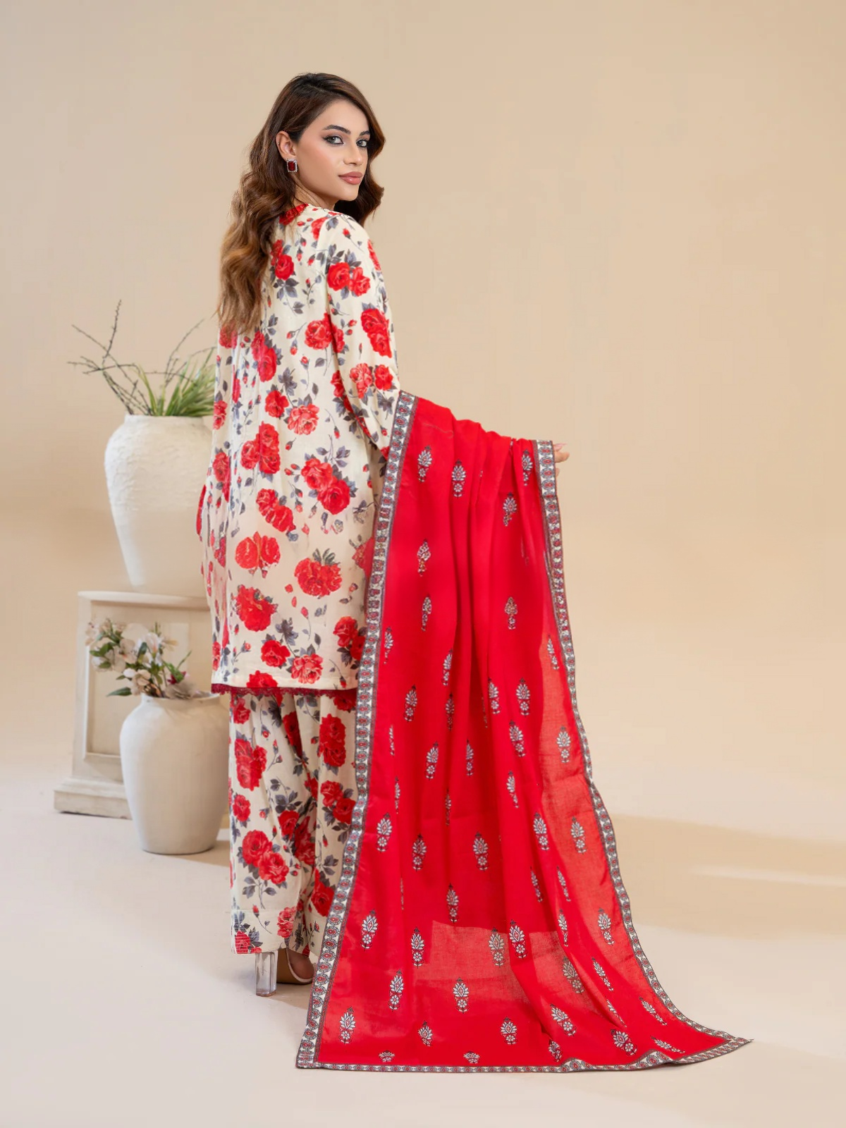 GULLAB (3-peice ) Stitched With Contrast Dupatta & Trending Farshi Shalwar | By Ainoor