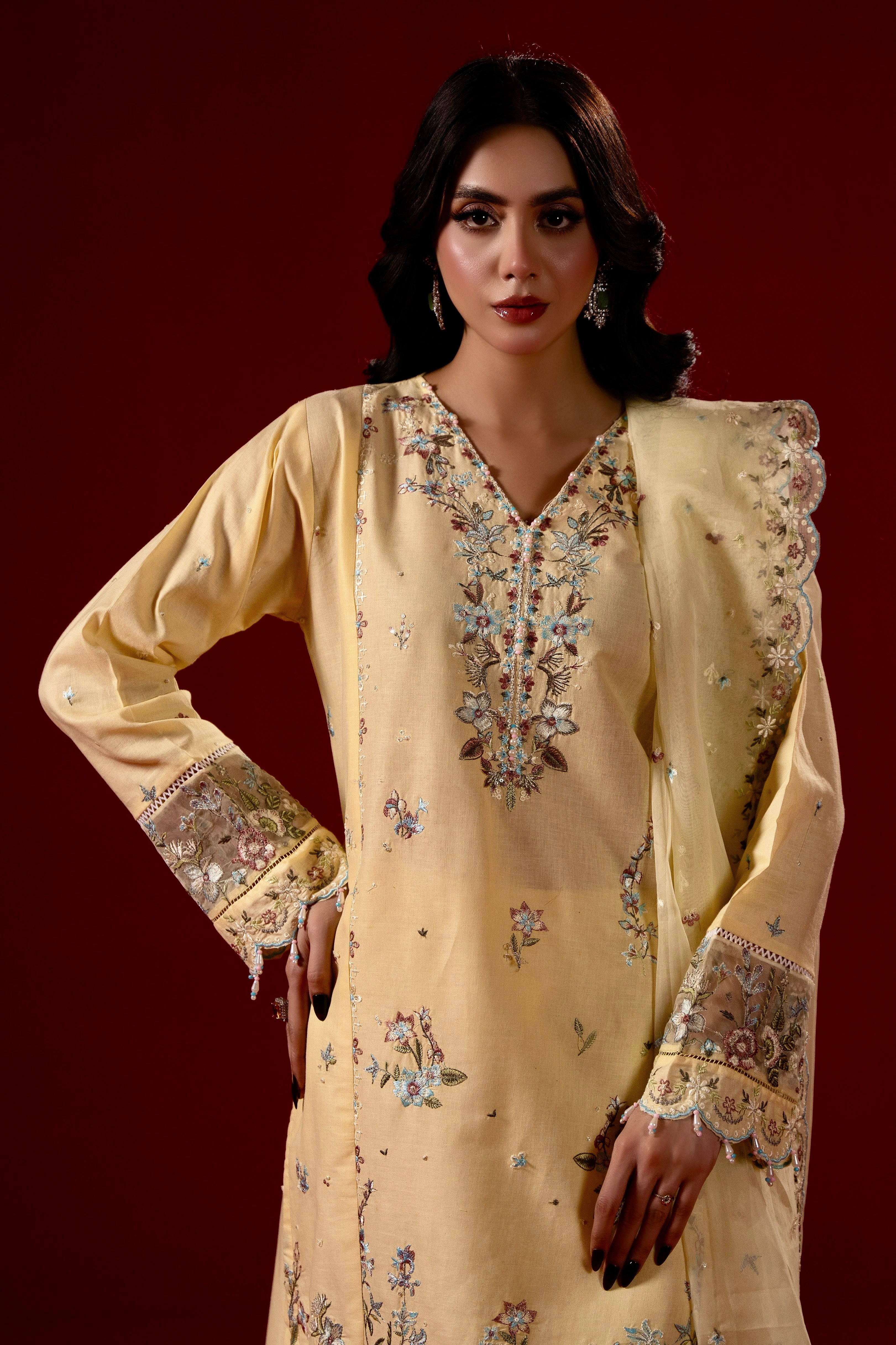Soft Yellow Festive 3pc | By Ainoor