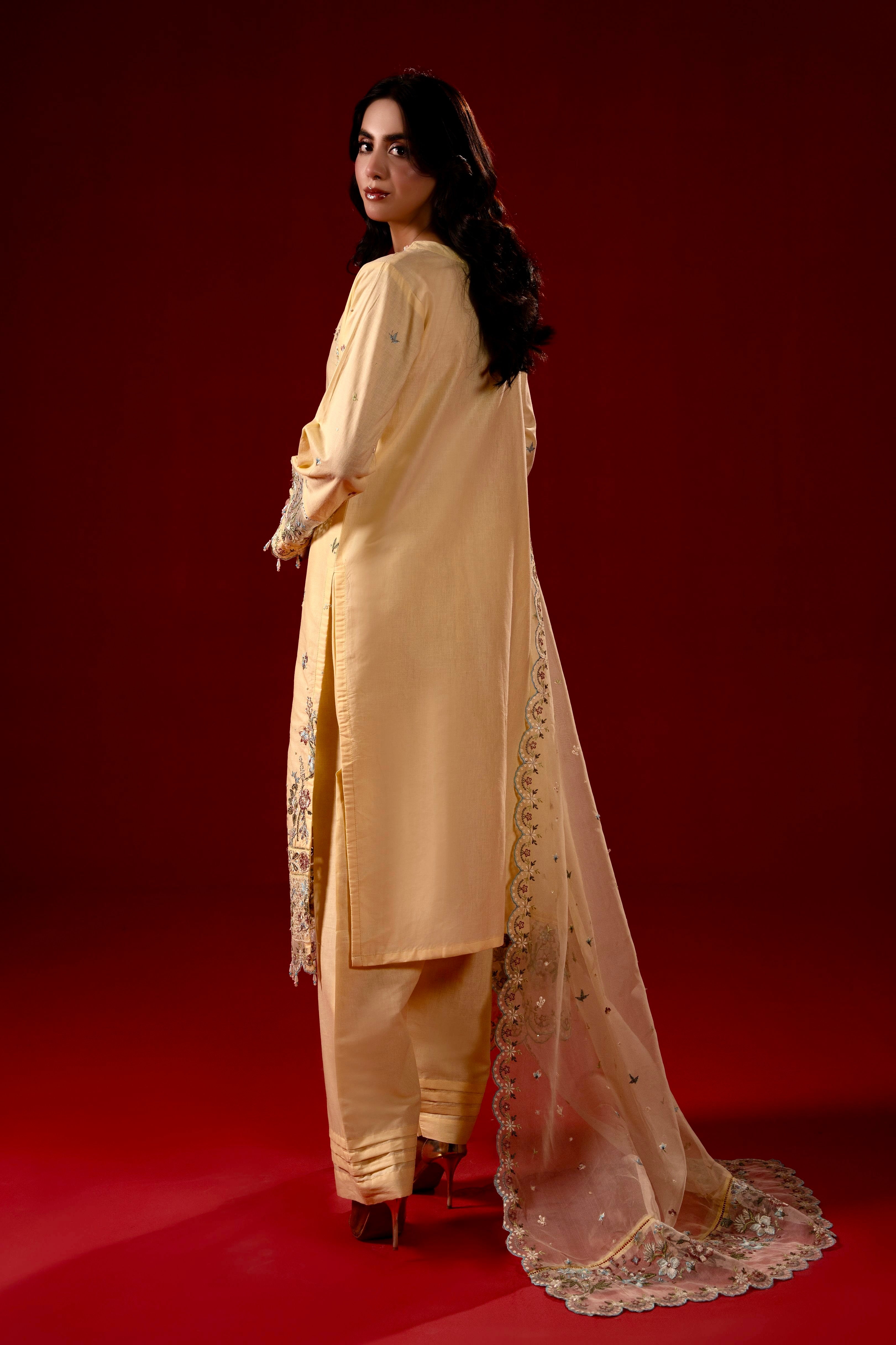 Soft Yellow Festive 3pc | By Ainoor