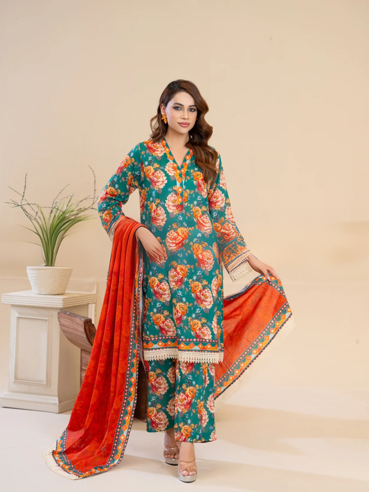 Mehr (3-peice) Stitched with Contrast Dupatta | By Ainoor