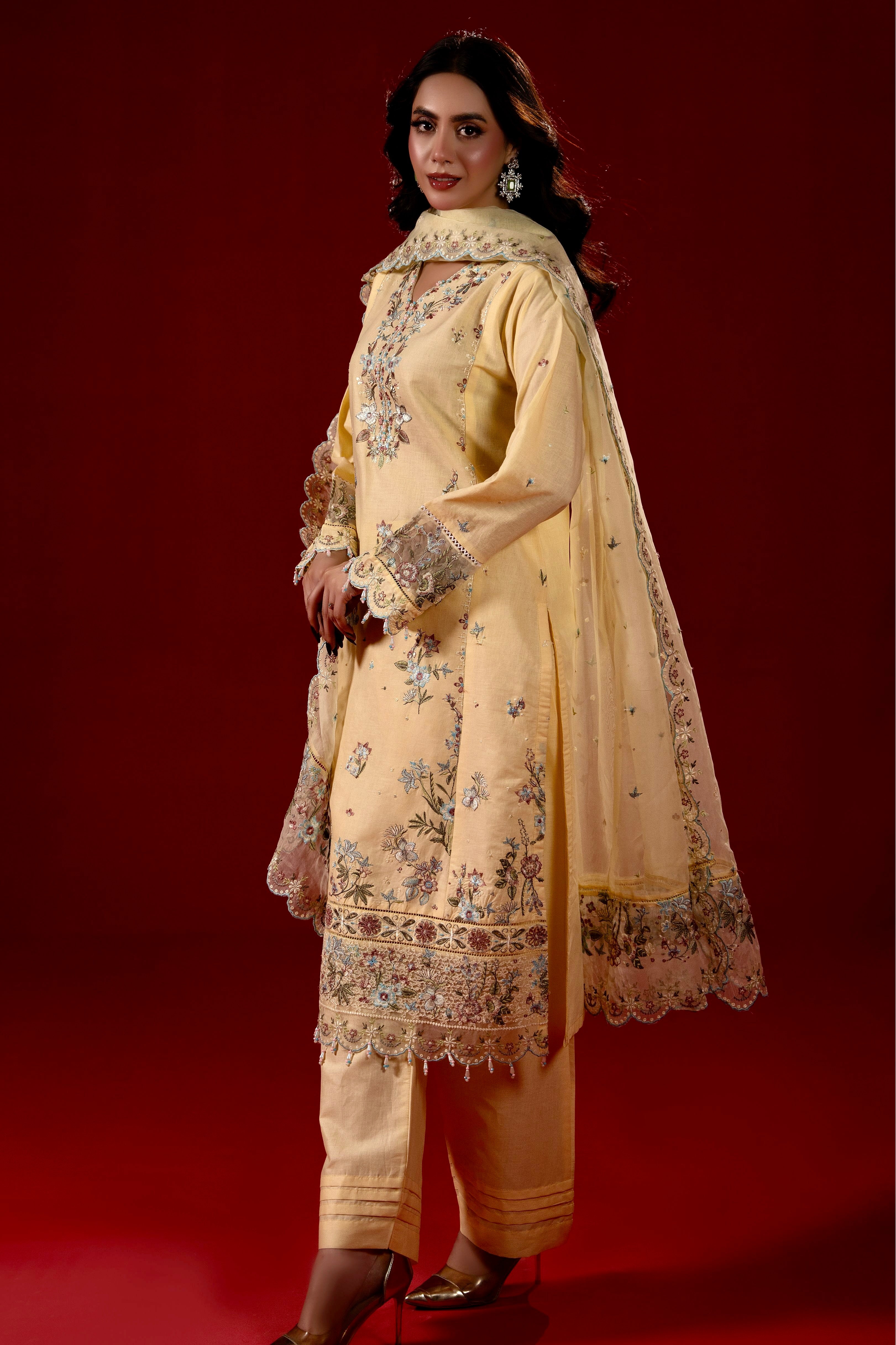 Soft Yellow Festive 3pc | By Ainoor