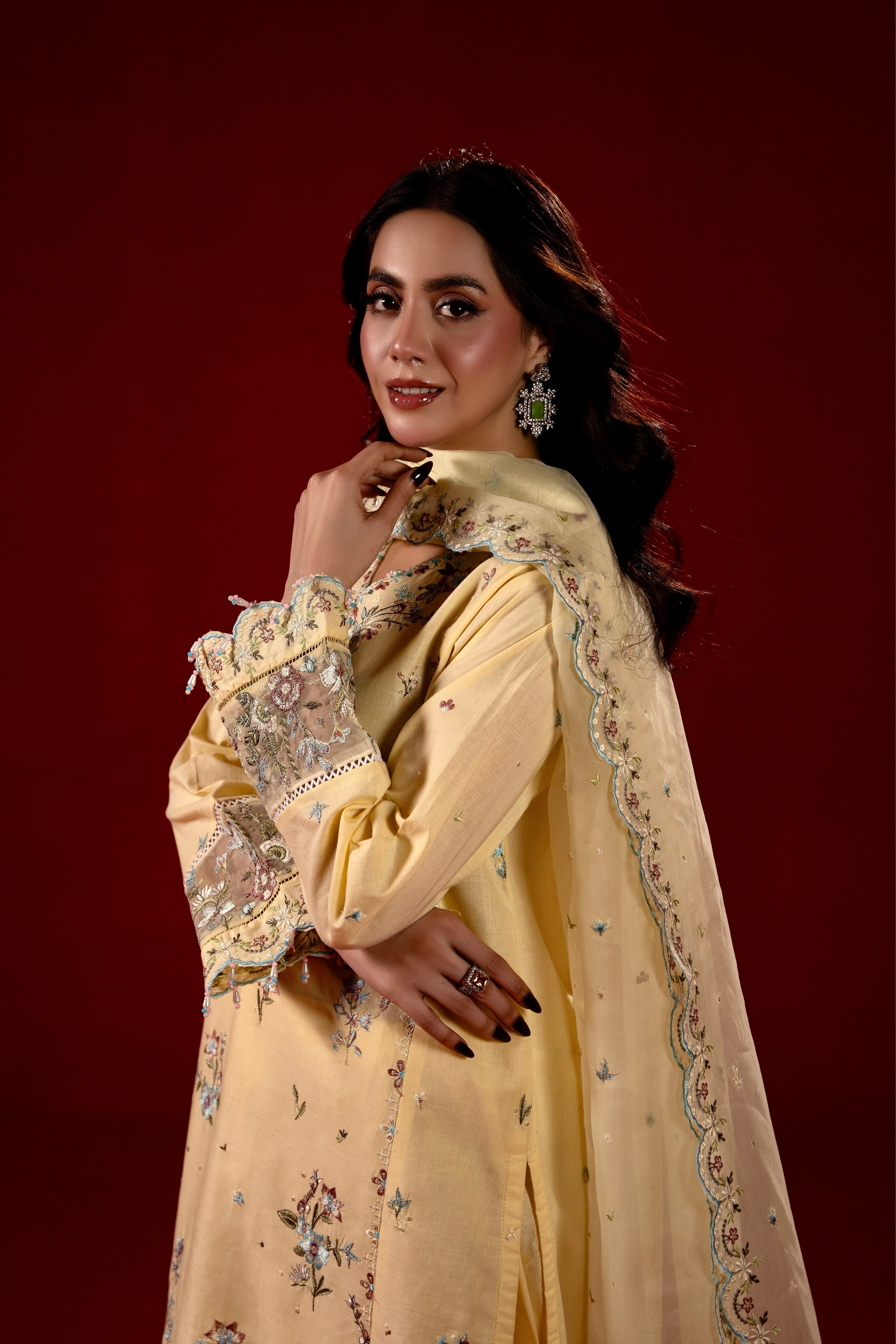 Soft Yellow Festive 3pc | By Ainoor