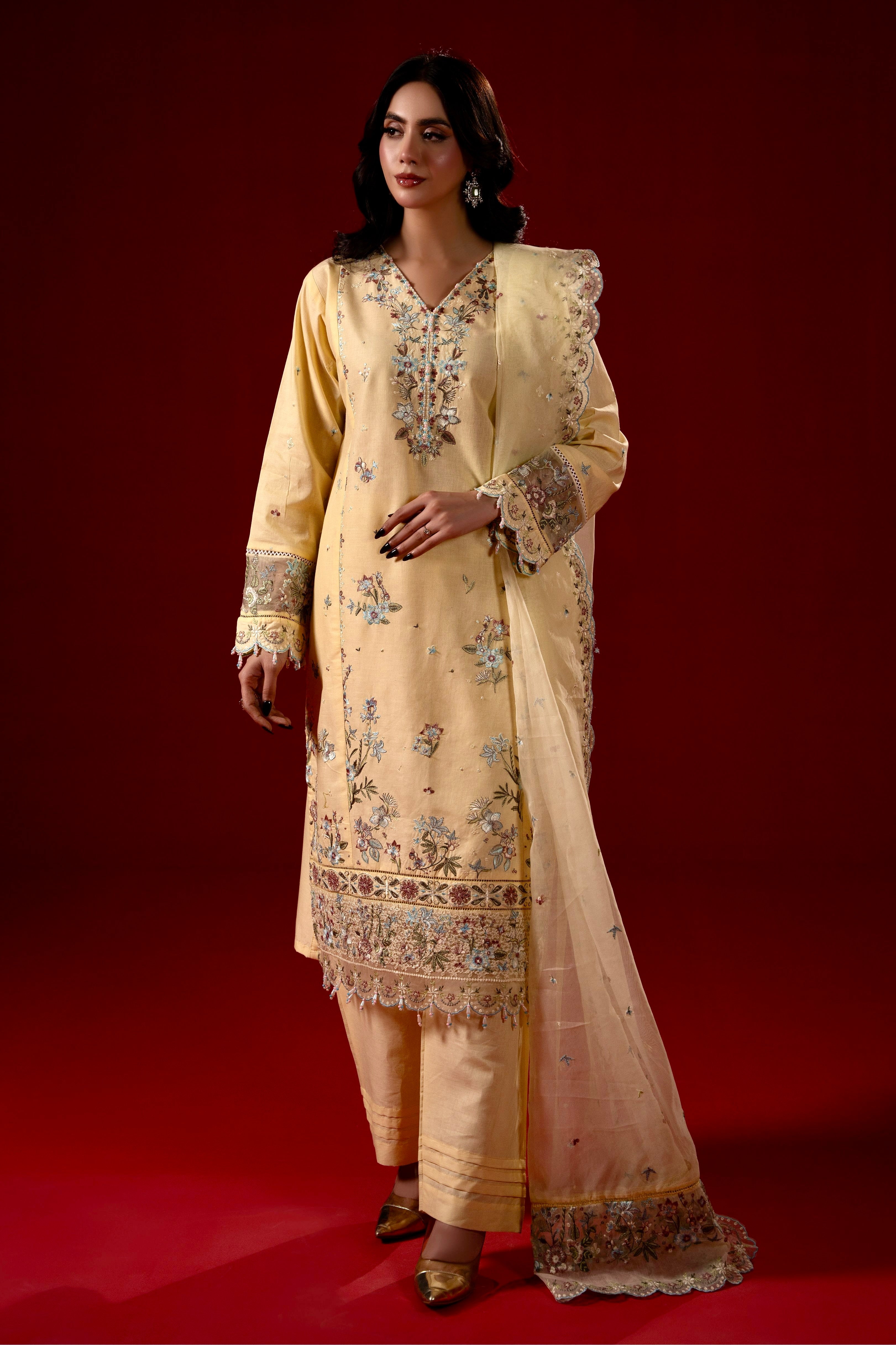 Soft Yellow Festive 3pc | By Ainoor