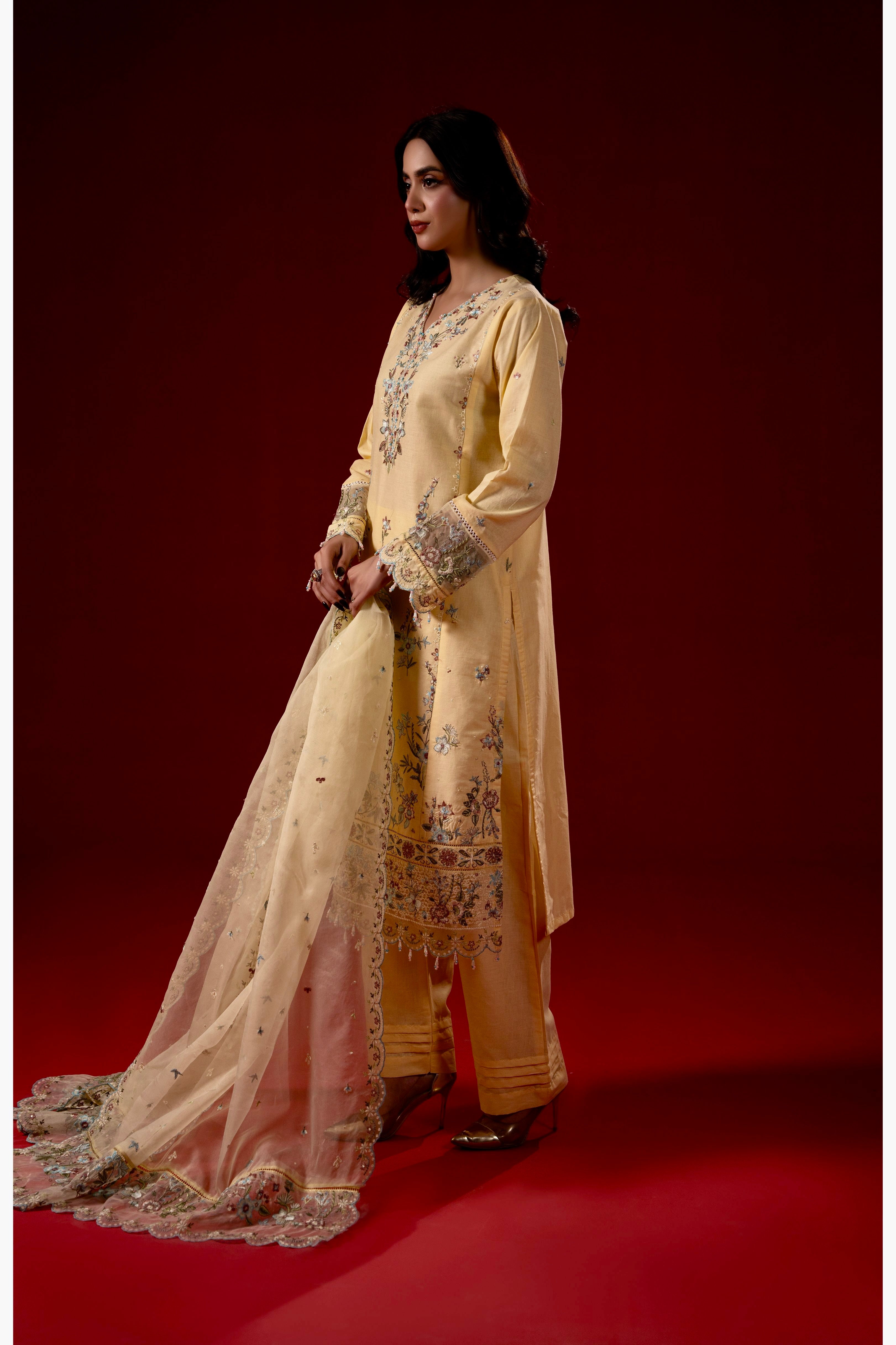 Soft Yellow Festive 3pc | By Ainoor