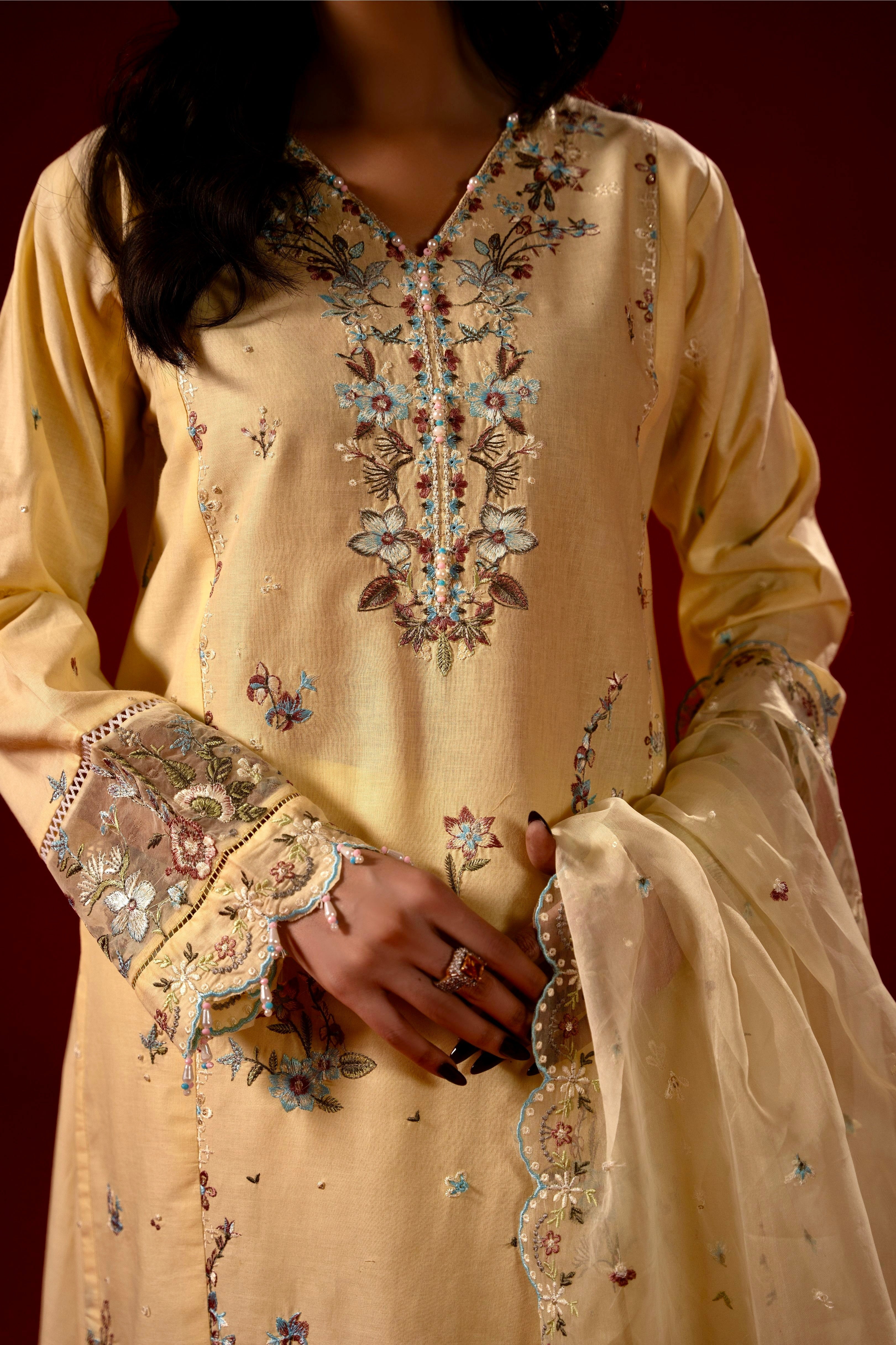 Soft Yellow Festive 3pc | By Ainoor