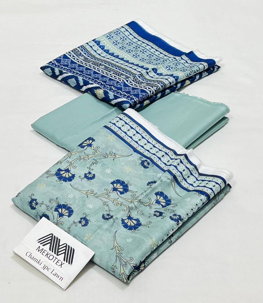 Mekotex Chamak Printed Lawn 3 Piece Suit – Floral Design