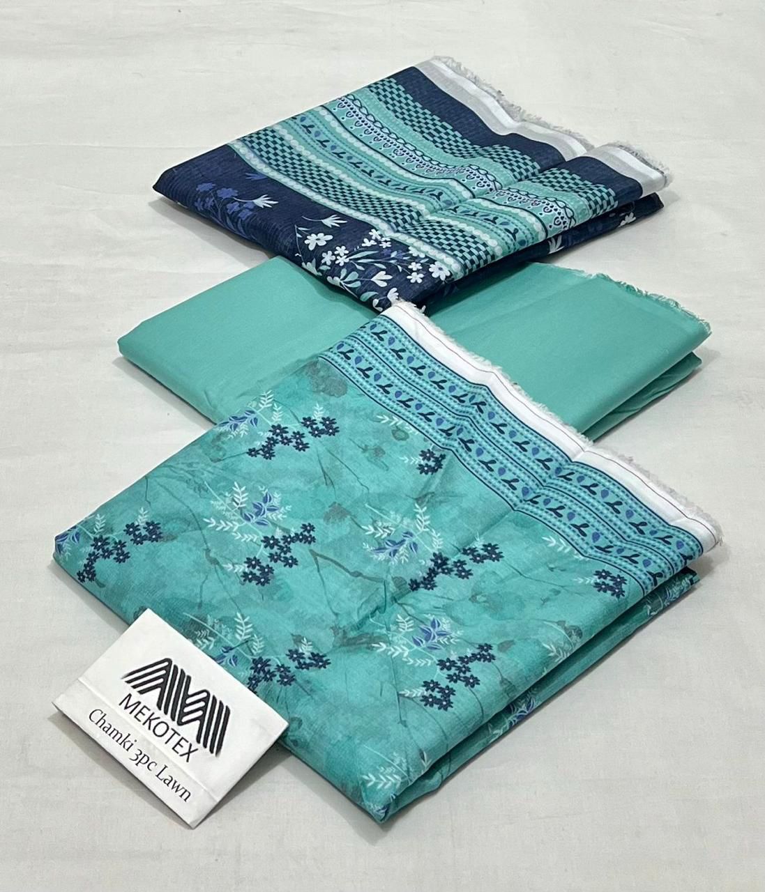 Mekotex Chamak Printed Lawn 3 Piece Suit – Floral Design