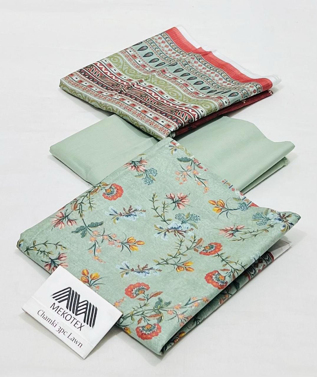 Mekotex Chamak Printed Lawn 3 Piece Suit – Floral Design