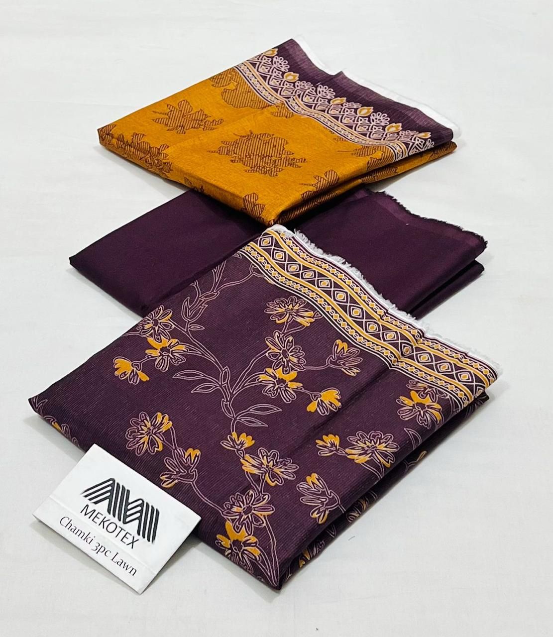 Mekotex Chamak Printed Lawn 3 Piece Suit – Floral Design