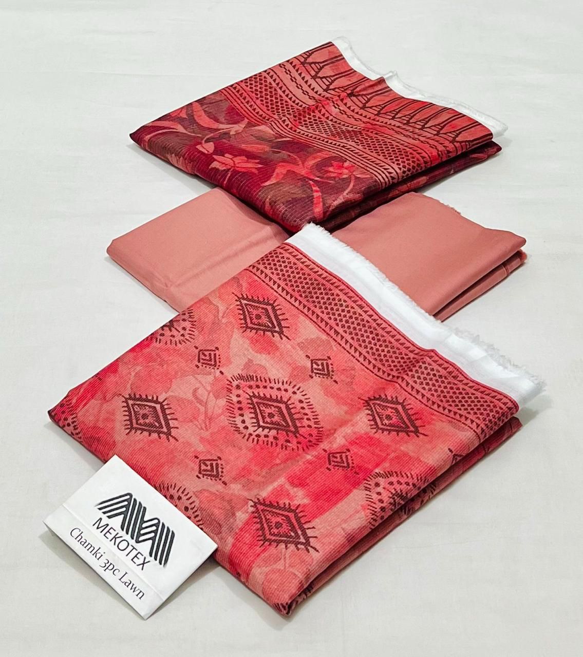 Mekotex Chamak Printed Lawn 3 Piece Suit – Floral Design