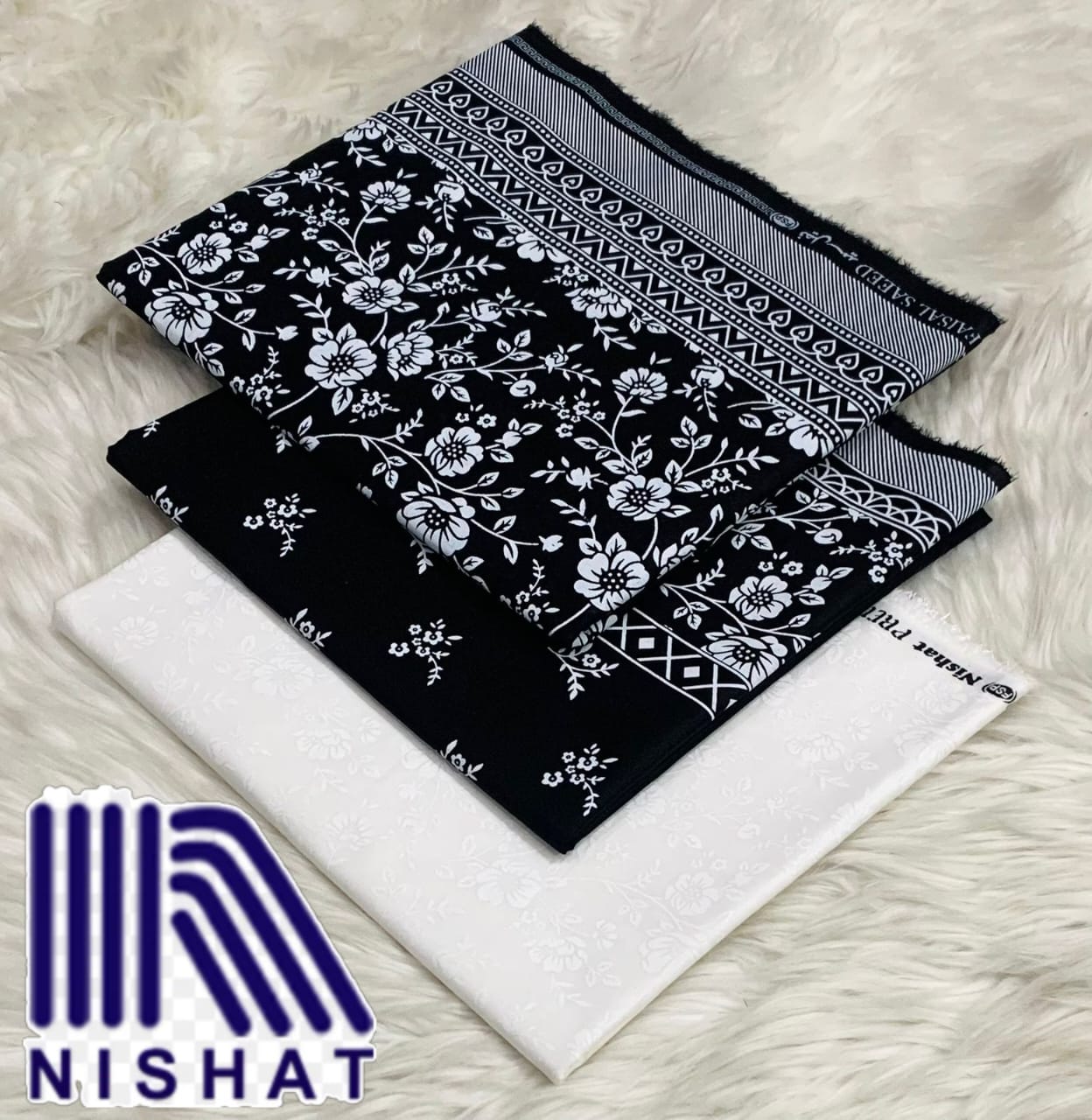 Nishat Elegant Black & White Printed 3-Piece Suit
