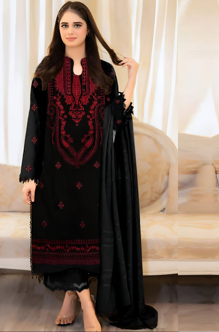 Libaas 3 Piece Embroidered Lawn Suit – Maroon (Unstitched)