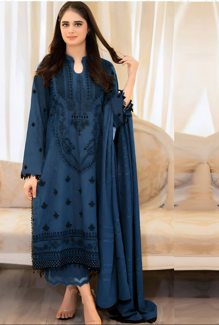 Libaas 3 Piece Embroidered Lawn Suit – Maroon (Unstitched)