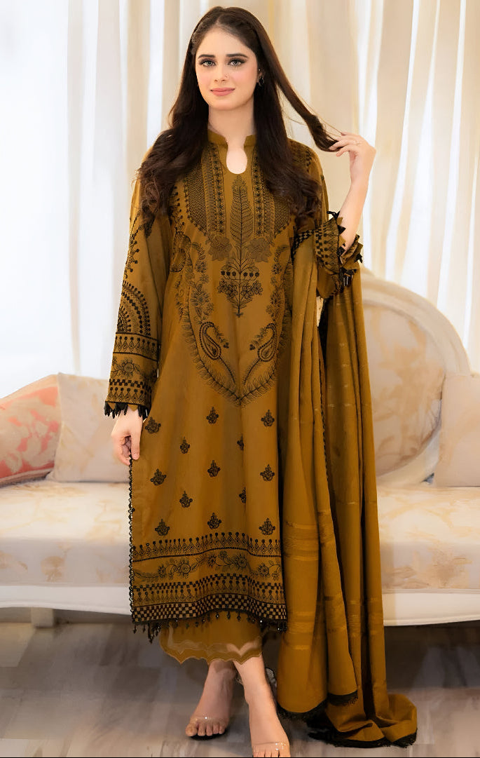 Libaas 3 Piece Embroidered Lawn Suit – Maroon (Unstitched)